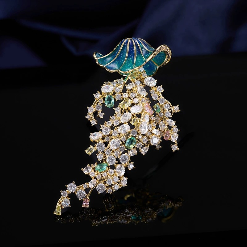 Luxury Lifestyle Jewelry - Broche de água-viva com zircônia incrustada